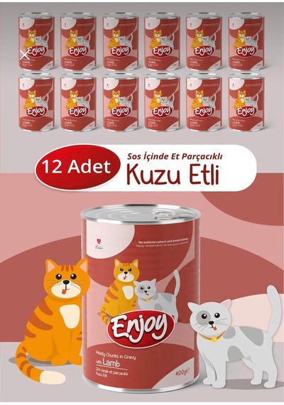 Kedi Konservesi, Kuzu Etli, Sos İçinde Et Parçacıklı, 400 Gr, 12'li Set En-k4k