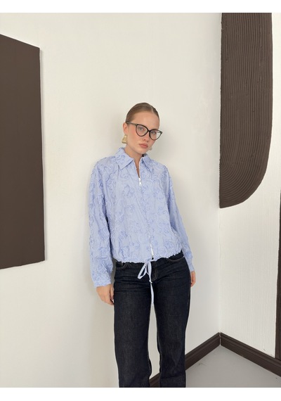 Verymoda Kabartma Motifli Fermuarlı Ceket F2150 Mavi