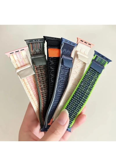 Apple Watch Uyumlu Nylon Loop Kumaş Kordon - 49mm/46mm/45mm/44mm/42mm/41mm/40mm/38mm Uyumlu - Apple Watch Se & Ultra 3/2/1 & Series 11-1 Çok Renkli
