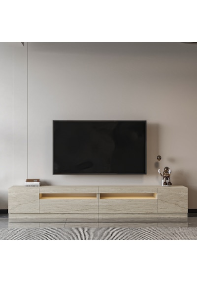 T008 Arya Işıklı Tv Sehpası Set - Traverten Traverten