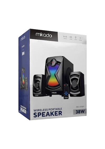 Mikado MD-370BT 2+1 38 W BT/AUX/USB/FM/LED Işıklı Multimedya Hoparlör