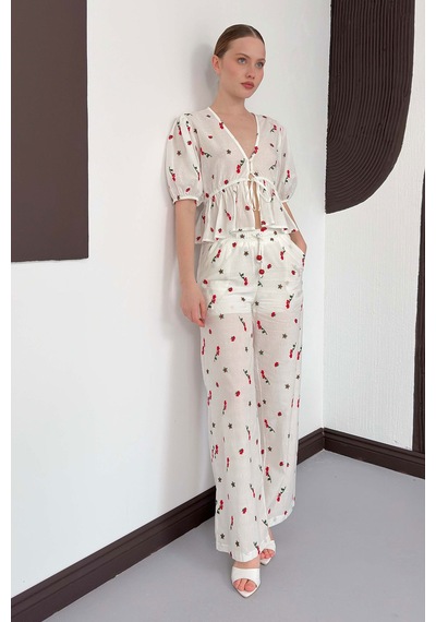 Verymoda Nakışlı Vual Pantolon Topshow Kırmızı