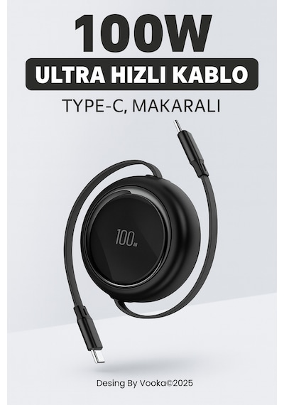 100w Type-c Makaralı Hızlı Şarj Kablosu Ultra Güçlü, Dayanıklı Ve Taşınabilir Tasarım