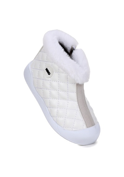 Kiko Kids Biser Fermuarlı Termo Taban Kız Çocuk Bot Ayakkabı Beyaz