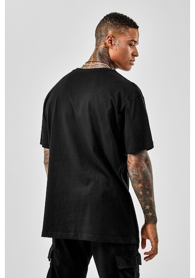 Düz Basic T-shirt - Siyah Oversize Bisiklet Yaka Kısa Kol Tişört Siyah