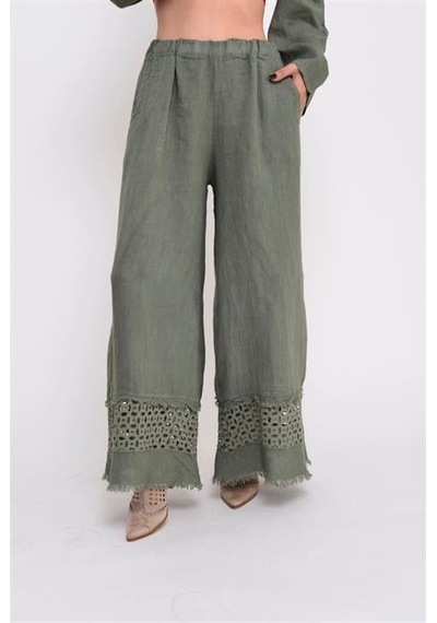 Eren Style İtalyan Fisto Paça Detaylı Keten Pantolon-9893 Haki