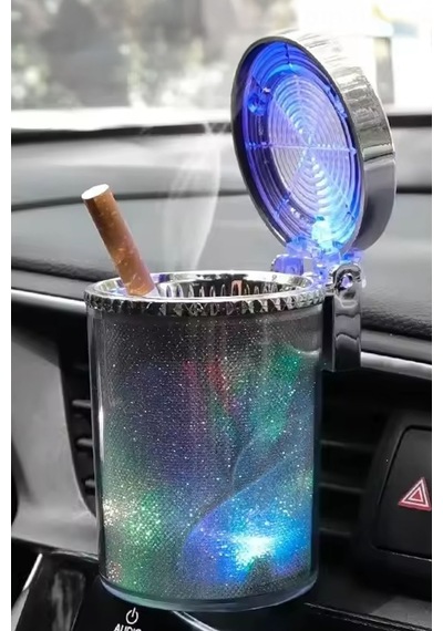 Rgb Işıklı Açılır Kapanır Kapaklı Oto Araç İçi Masa Üstü Küllük Kül Tablası Işıklı Dekoratif Küllük
