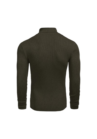 Polızeı Erkek Slim Fit Boğazlı Triko Kazak Esnek Dokulu Haki