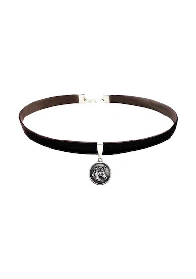 Kahverengi Kadife Unicoro Choker Kolye Altın