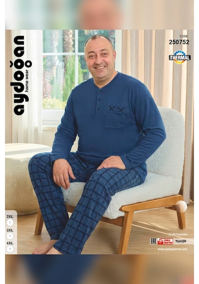 Aydoğan Erkek Emir Büyük Beden Kışlık Termal Petrol Pijama Takımı 0752