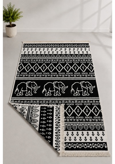 Kilim Paspas Çok Amaçlı Halı Makinede Yıkanabilir Toz Yapmaz Siyah 5