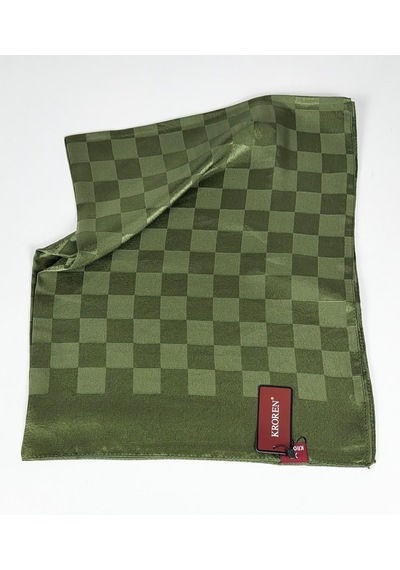 Kroren Krep Jakarlı Dama Desen Şal - 70 X 190 - 7379 Haki