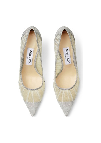 Jimmy Choo Simli Ve Tül Detaylı Şık Topuklu Ayakkabı Acı Kahverengi