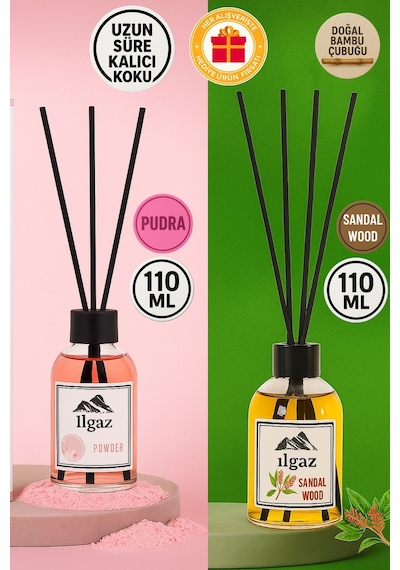Ilgaz Sandal Ağacı + Pudra Bambu Çubuklu Ortam Kokusu 2 x 110 ML