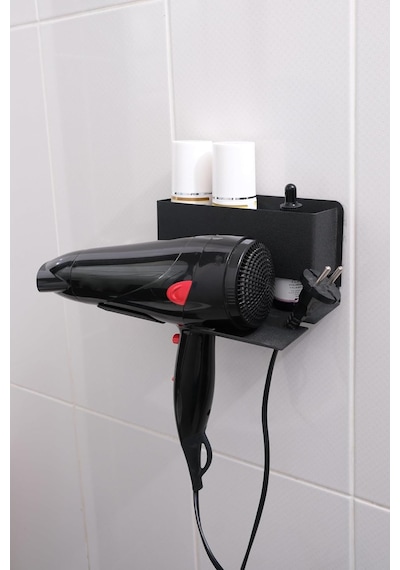 Risingmaber Siyah Metal Yapışkanlı Saç Kurutma Askısı, Yapışkanlı Banyo Düzenleyici Organizer Fön Makinelik M Diğer