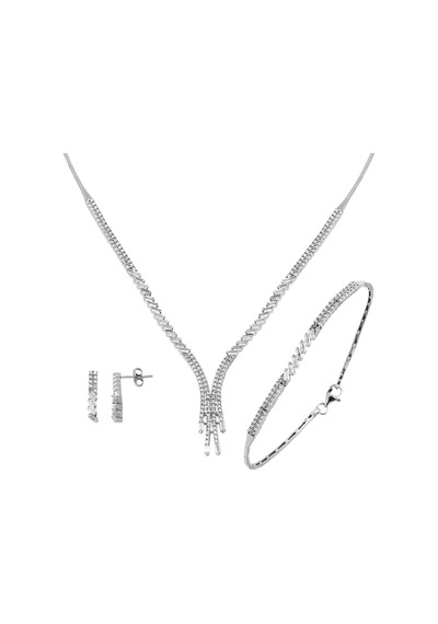 Baget Taşlı 14 Ayar Beyaz Altın Suyolu Set STVRB14K21858