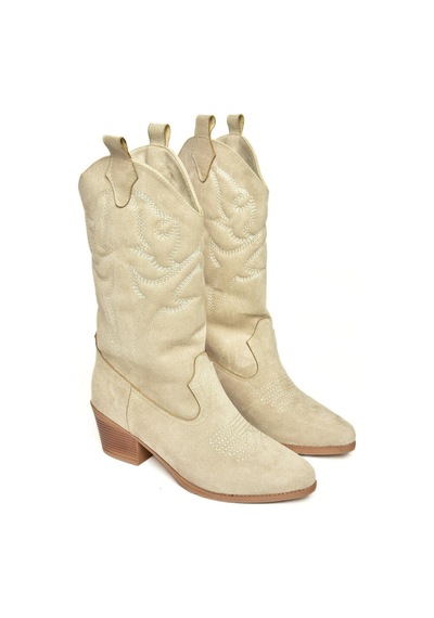 Fox Shoes T820088702 Ten Süet Kovboy Model Kadın Çizme Ten-Süet