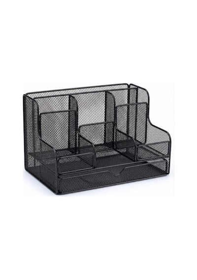 Temel Siyah Metal Mesh Masaüstü Organizer Çekmeceli Çok Bölmeli 25x17x16 Cm 9527b