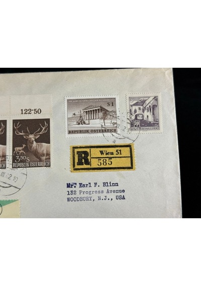 1962 Yılında Avusturya'dan Taahhütlü Amerika Postalanmış Zarf Varış Damgalı  Teşhir Ürün