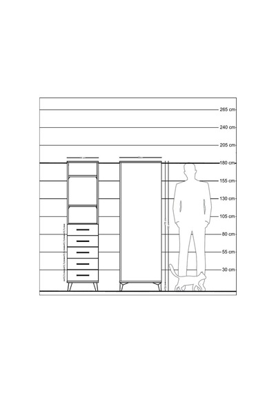 Kronos Dolap 3 Raflı 5 Çekmeceli 44x59x182 Çam-antrasit Atlas Çam