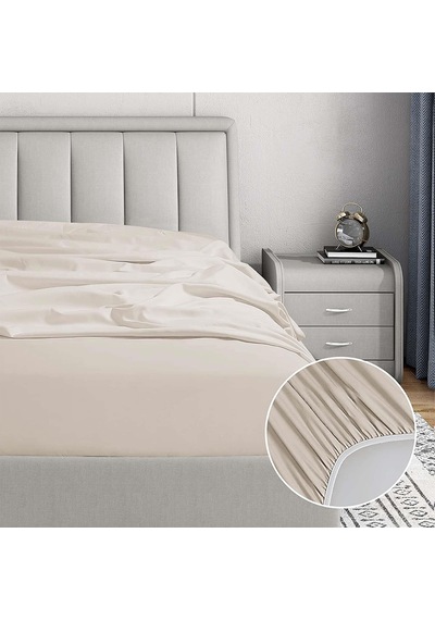 Soley Jersey %100 Pamuk Çift Kişilik 160 X 200 Lastikli Çarşaf Ekru