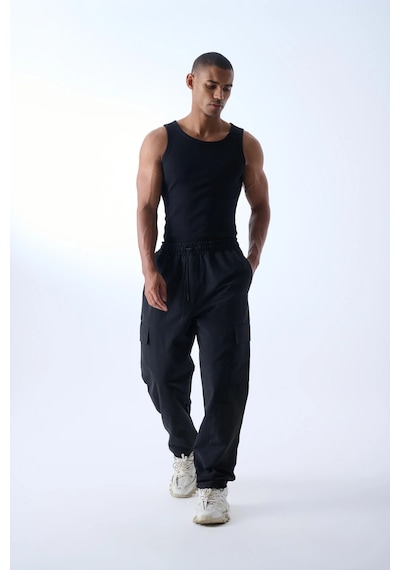 Jaceyjace Slim Fit Dar Kesim Pamuk Fitilli Atlet Siyah