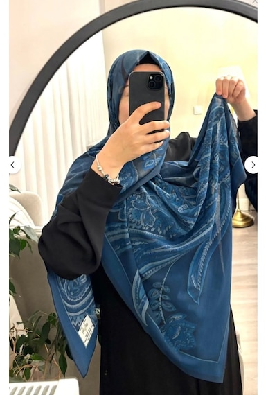 19V69 Italia 19v69 Italıa Krep Kumaş Yumuşak Dokulu Lacivert Desenli Şal 75 200 Etnik Desen Terletmez Kolay Şekil Alır Lacivert