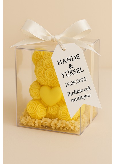 20'li Ayıcık Şeklinde Kokulu Mum Söz Nişan Baby Shower Hediyeliği Sarı