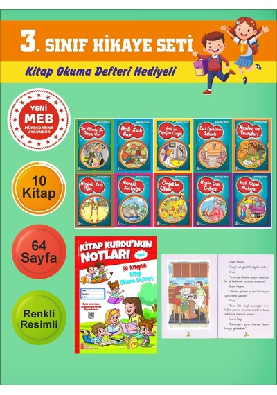 3.sınıflar İçin Okumayı Sevdiren 10 Lu Hikaye Seti 13 Kitap Okuma Defteri Hediyeli