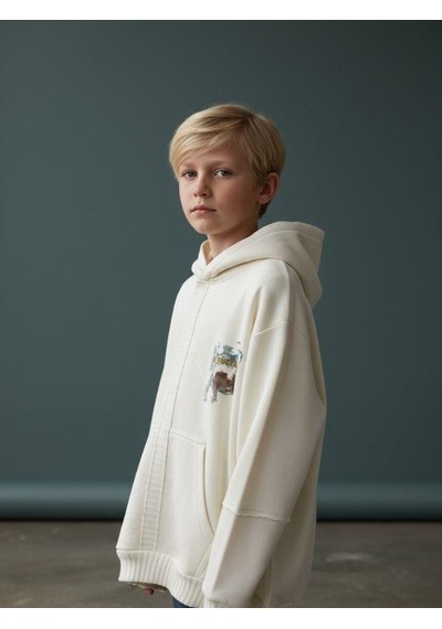 Zekids Erkek Çocuk Triko Detaylı Sırt Baskılı Tasarım Sweatshirt-16627 Renkli