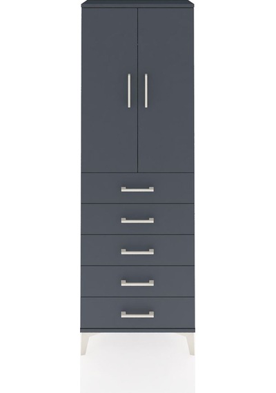 Arges Dolap Tek Raflı 5 Çekmeceli Tek Askılı 60x30x182 Antras... Antrasit