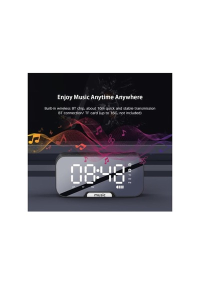 Bluetooth Hoparlör Fm Radyo Led Ayna Ekranlı Dijital Çalar Saat Masa Üstü Alarm Termometre