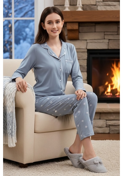 Remsa Kadın Desenli Önü Düğmeli Yumuşak Milan Kumaş Pijama Takımı 250360 Bebe Mavisi Bebe Mavi Remsa Kadın Desenli Önü Düğmeli Yumuşak Milan Kumaş Pijama Takımı 250360 Bebe Mavisi Bebe Mavi