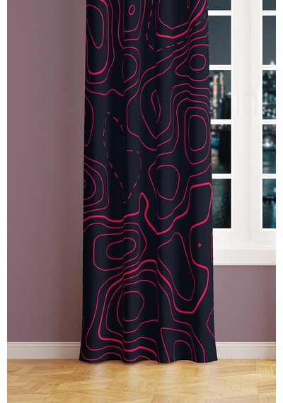 Wave Fuchsia Desenli Süet Oturma Odası Salon Fon Perde Ekstrafor Büzgü Tek Kanat Prd-1097 Çok Renkli