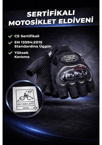 Probiker Motosiklet Eldiveni Darbe Korumalı Ce Sertifikalı Yarım Parmak Motor Bisiklet Eldiveni Siyah