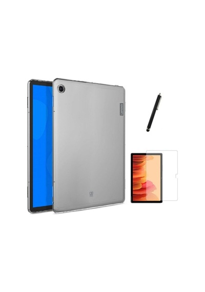Lenovo M10 Plus Tb-x606f Uyumlu Tablet Kılıf + Ekran Koruyucu + Kalem Süper Silikon Şeffaf Arka Kapak