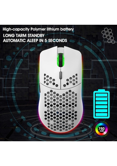Valkyrie Kablosuz Petek Tasarım Şarjlı Gaming Mouse Rgb Aydınlatmalı 3200 Dpı Ultra Hafif Beyaz -