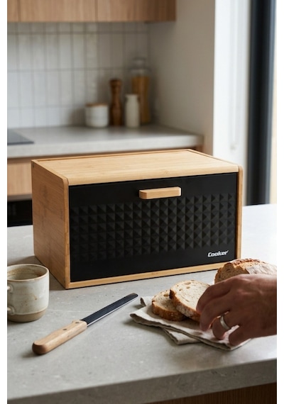 Cooker Valenza Metal Kapaklı Bambu Ekmek Kutusu Ckr4541 Siyah