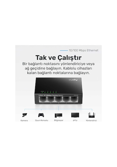 Cudy Fs105 5port 10/100mbps Duvar Montajlı Metal Masaüstü Switch