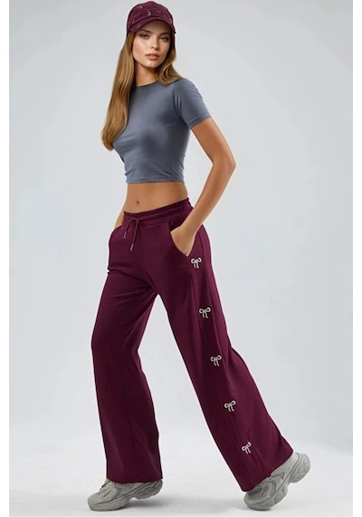 Fiolin Soft Touch Modal Dokulu Fiyonk Detaylı Pantolon Bordo