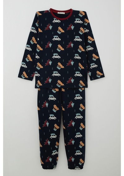 Breeze Erkek Çocuk Pijama Takımı Yılbaşı Temalı Çam Ağaçlı Araba Desenli 4-8 Yaş, Lacivert Lacivert