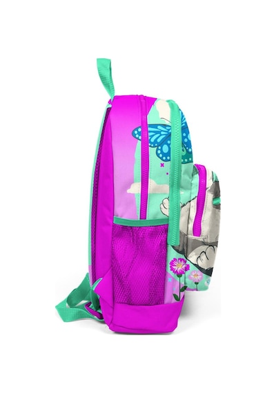 Coral High Kids Su Yeşili Pembe Kedi Desenli Dört Bölmeli USB Şarjlı Kulaklık Çıkışlı Okul Sırt Çantası 23807