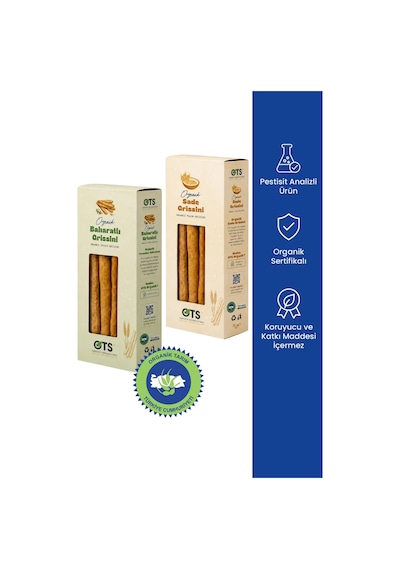 Ots Organik 2'li Grisini Seti Sade + Baharatlı Organik Sertifikalı, Pestisit Analizli 150 G