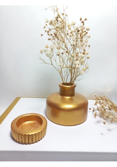 Şık Tasarım Antiquity Gold Rengi Minimal Vazo, Masa Ve Sehpa Üzeri, Dekoratif Aksesuar Gold