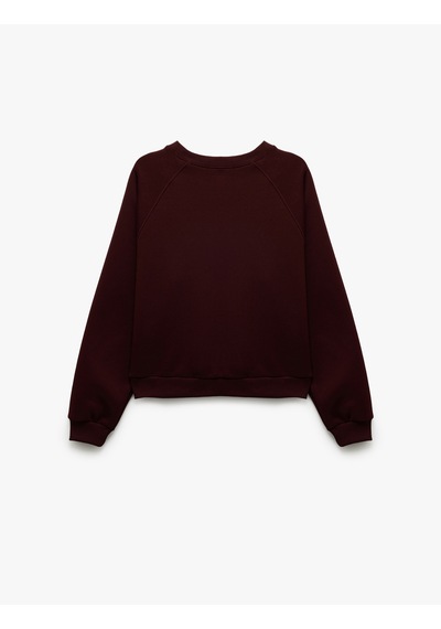 Koton Üç İplik Şardonlu Dikiş Detaylı Bisiklet Yaka Oversize Sweatshirt Bordo 6wal10225ık Bordo