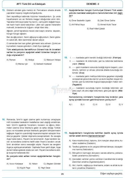 Toprak Yayınları Ayt 25'Li Edebiyat Deneme 2022 Model