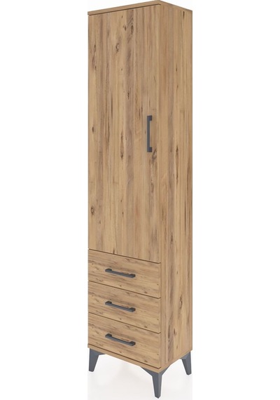 Arges Dolap 4 Raflı 3 Çekmeceli Tek Kapaklı 44x30x182 Çam-çam Çam