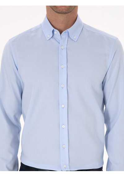 Cacharel Açık Mavi Slim Fit %100 Pamuk Yakası Düğmeli Oxford Gömlek Denım