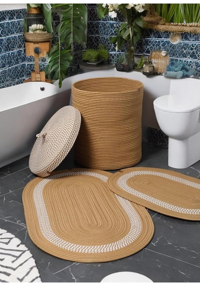 Jüt Banyo Paspas Takımı Bohem Tarzı Banyo Takımı Paspas Kirli Sepeti Seti Moderin Çamaşır Sepeti Banyo Paspası Diğer