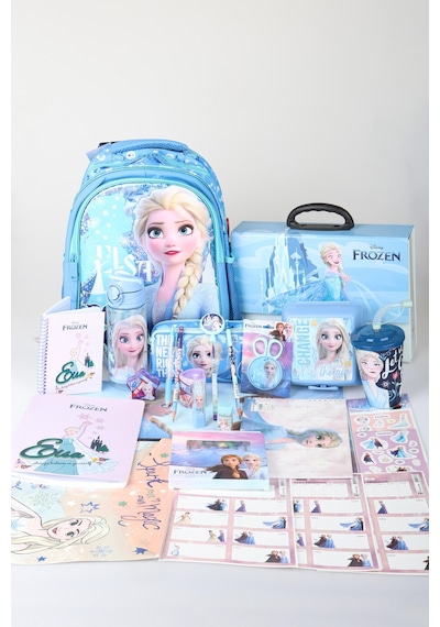Dekomus Lisanslı Elsa Frozen Ice Glow Colleciton Full Kırtasiye Seti Büyük Boy Okul Çantası,kalem Çantası,beslenme Kabı,matara Altın